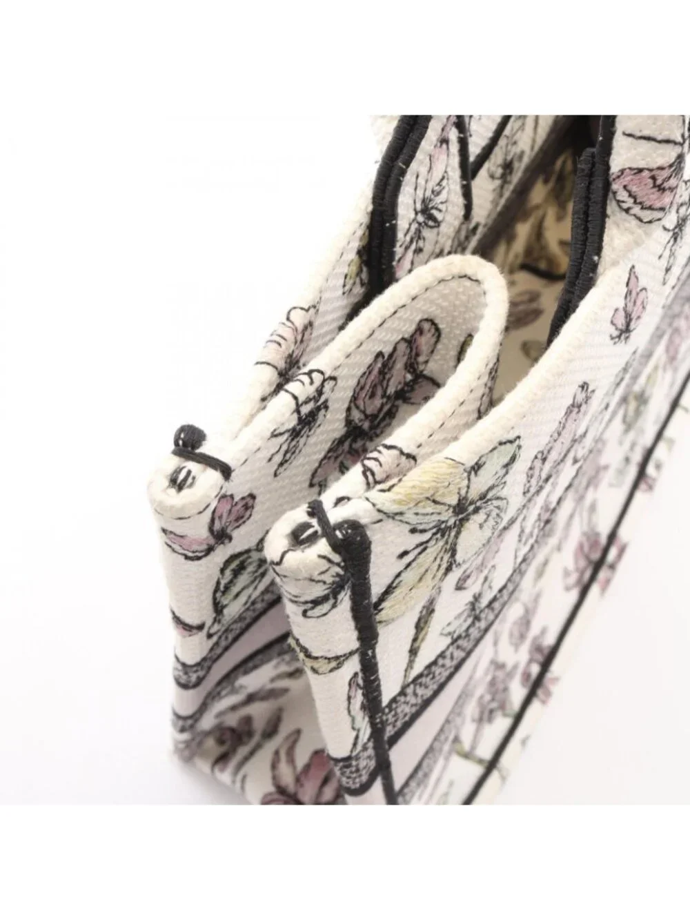 Dior Tote Bag Book White Black Multi Canvas Butterfly & Iris